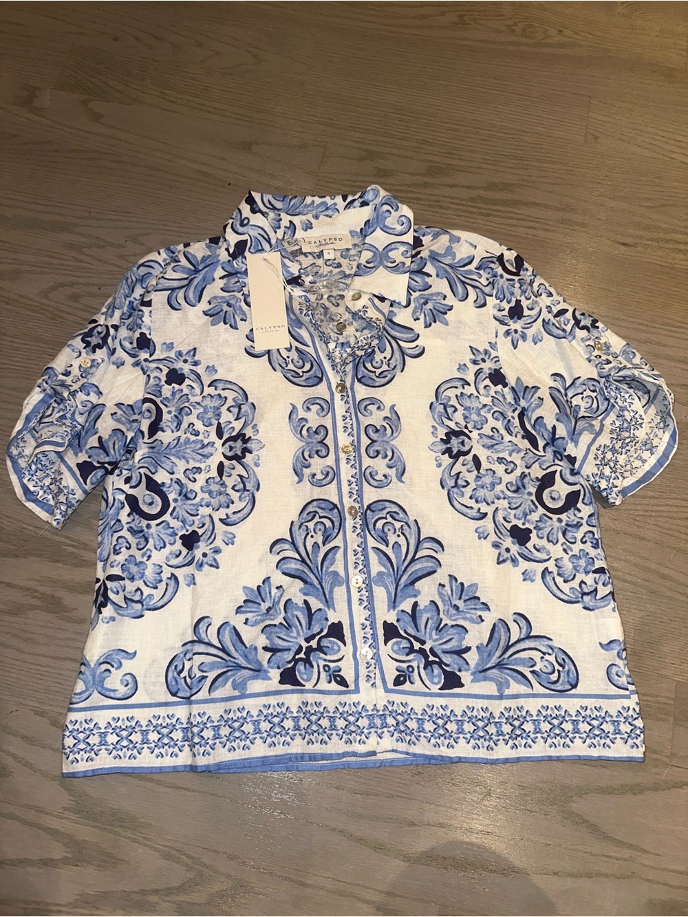 Calypso St. Barth White and Blue Button-Down Shirt